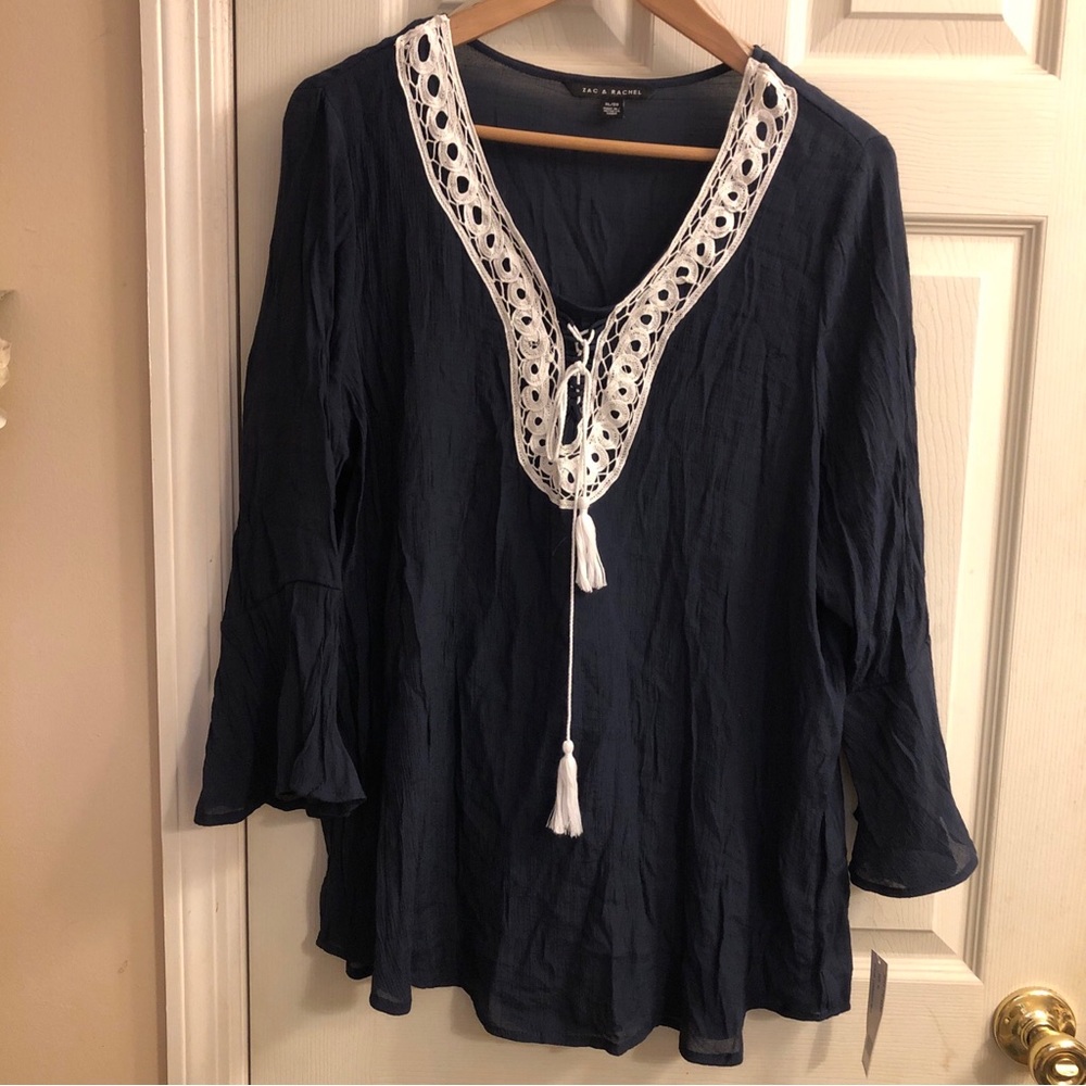 Zac & Rachel XL top or swim coverup  navy blue  NEW